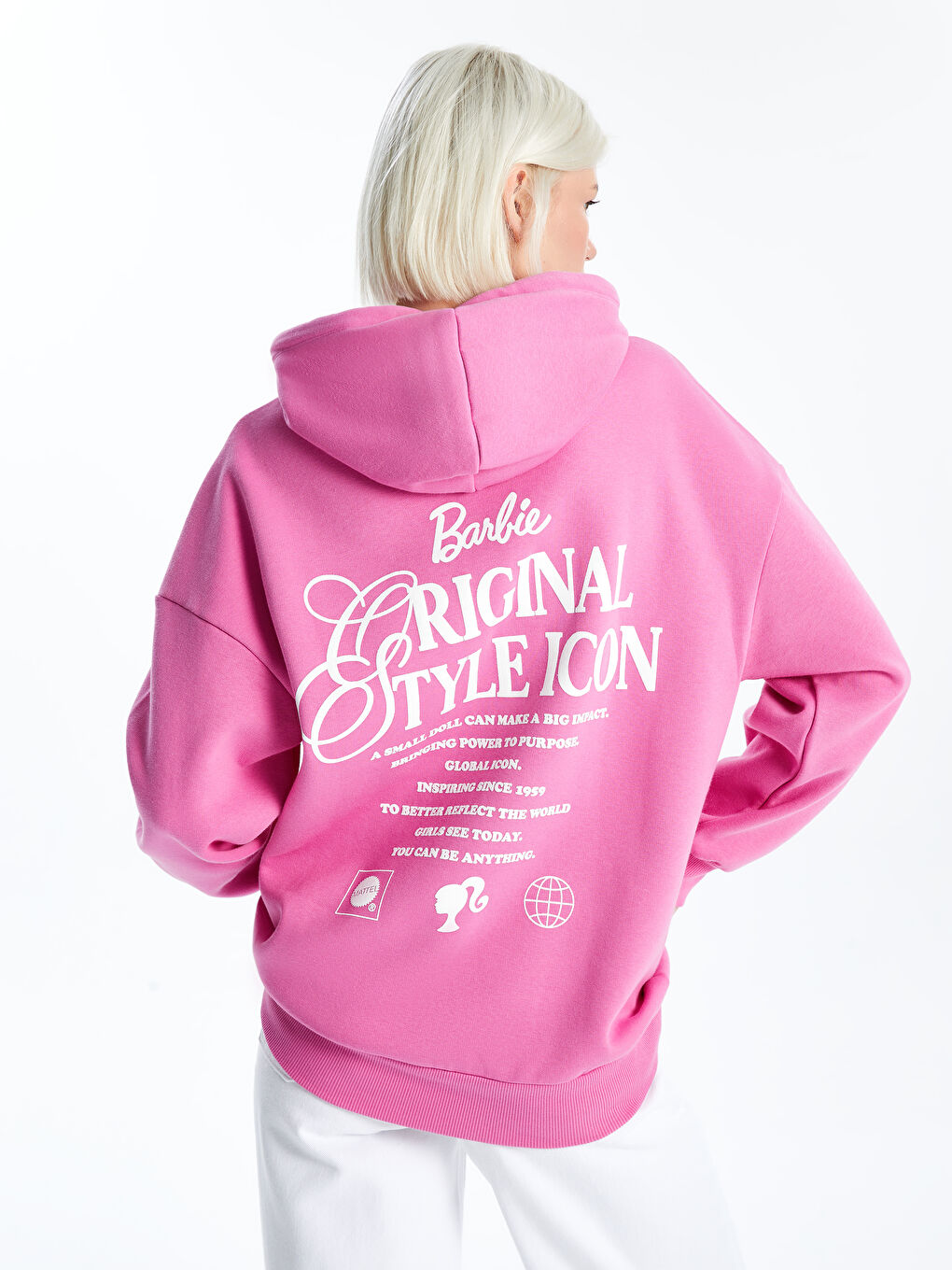 XSIDE Pembe Barbie Baskılı Uzun Kollu Oversize Kadın Kalın Hoodie