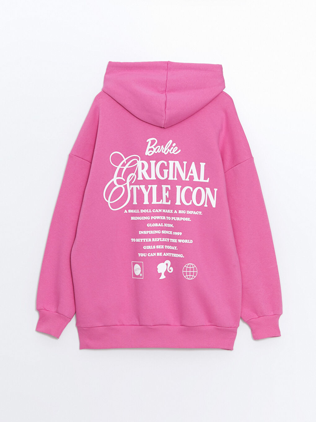 XSIDE Pembe Barbie Baskılı Uzun Kollu Oversize Kadın Kalın Hoodie - 7