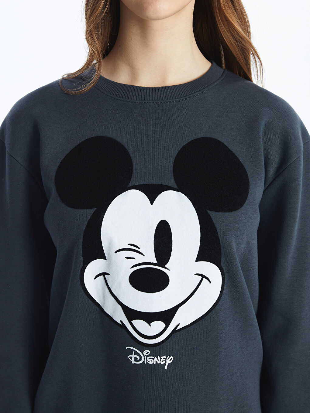 XSIDE Antrasit Bisiklet Yaka Mickey Mouse Baskılı Kadın Kalın Sweatshirt - 2