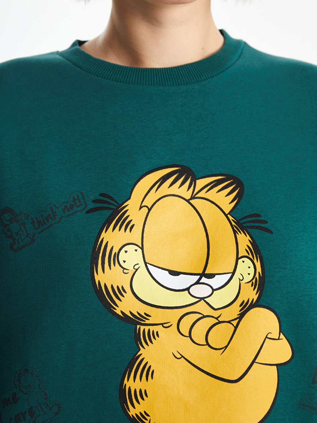 XSIDE Yeşil Bisiklet Yaka Garfield Baskılı Kadın Kalın Sweatshirt - 2