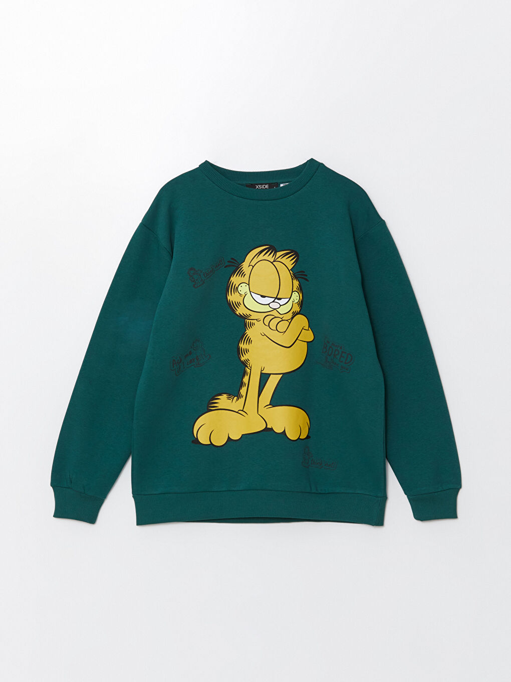 XSIDE Yeşil Bisiklet Yaka Garfield Baskılı Kadın Kalın Sweatshirt - 4