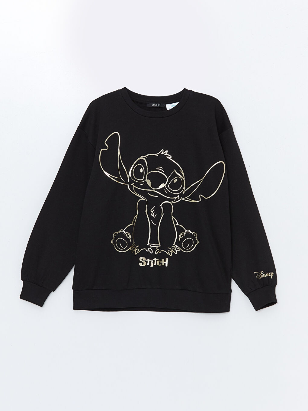 XSIDE Yeni Siyah Bisiklet Yaka Lilo & Stitch Baskılı Kadın Kalın Sweatshirt - 4