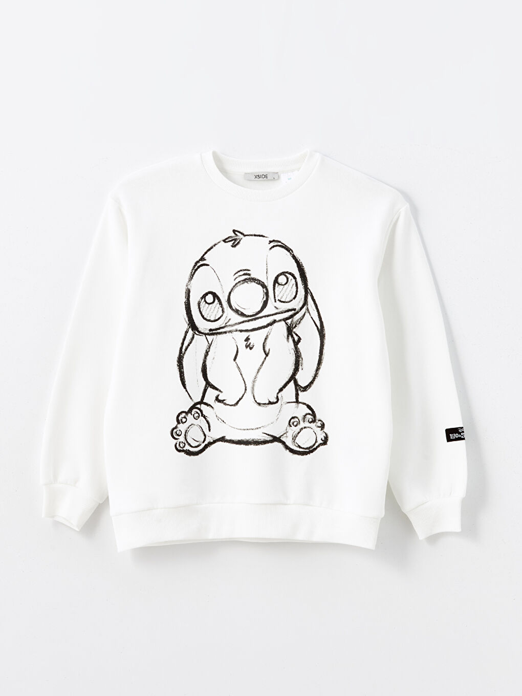 XSIDE Ekru Bisiklet Yaka Lilo & Stitch Baskılı Kadın Kalın Sweatshirt - 4