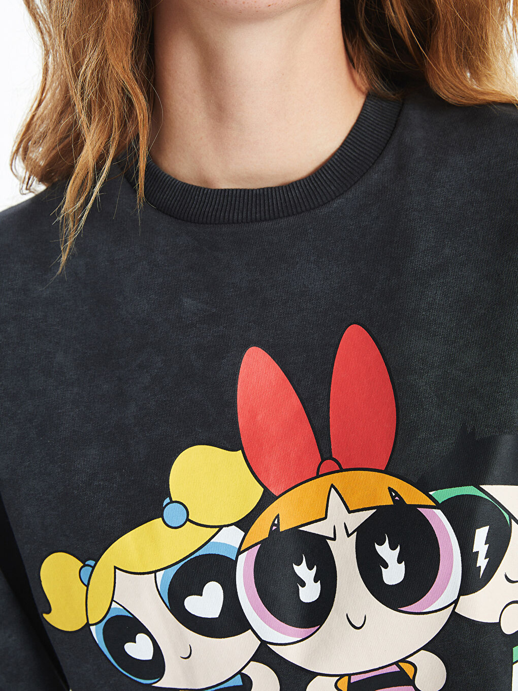 XSIDE Antrasit Bisiklet Yaka Powerpuff Girls Baskılı Kadın Sweatshirt - 2