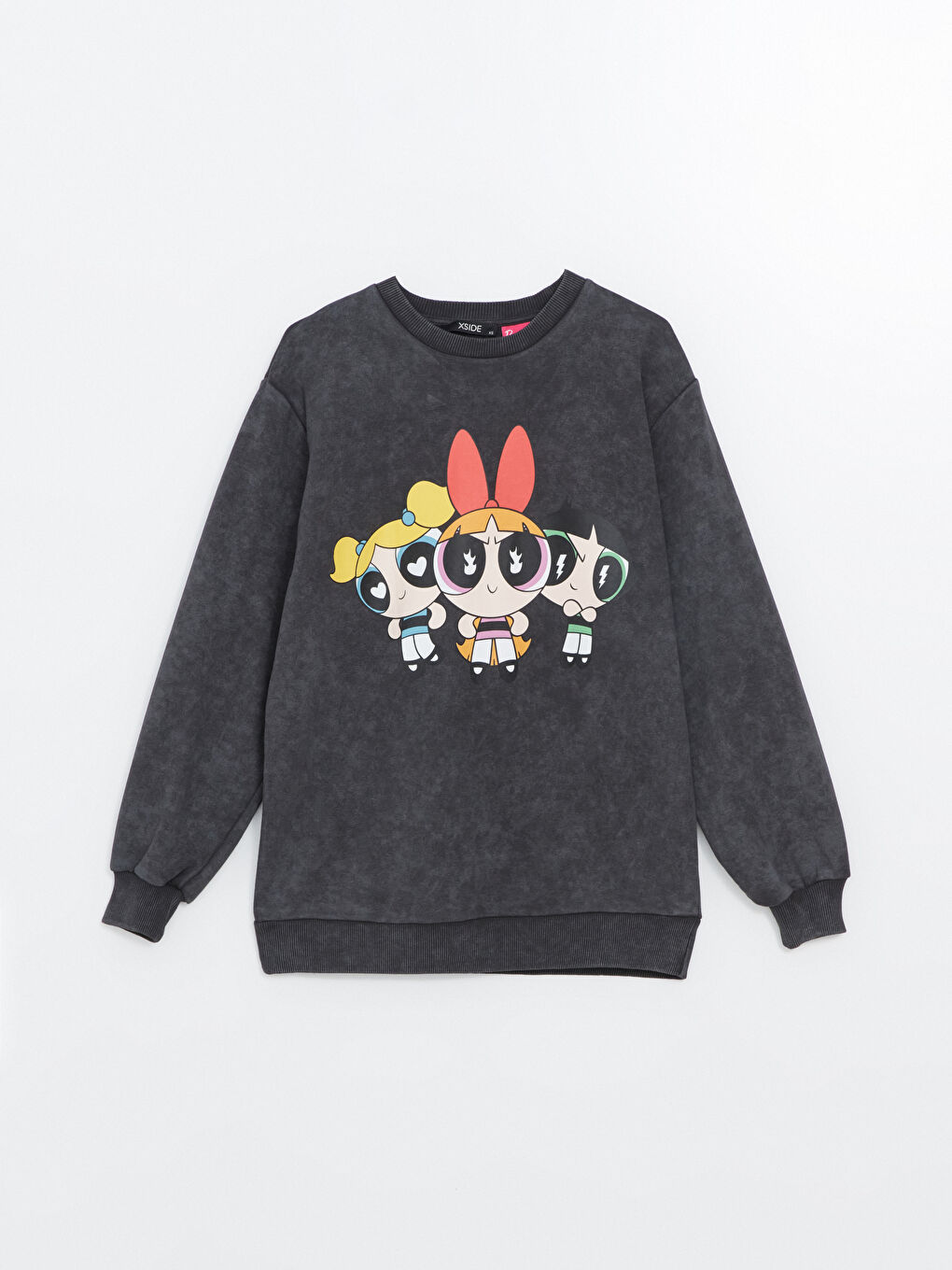 XSIDE Antrasit Bisiklet Yaka Powerpuff Girls Baskılı Kadın Sweatshirt - 4