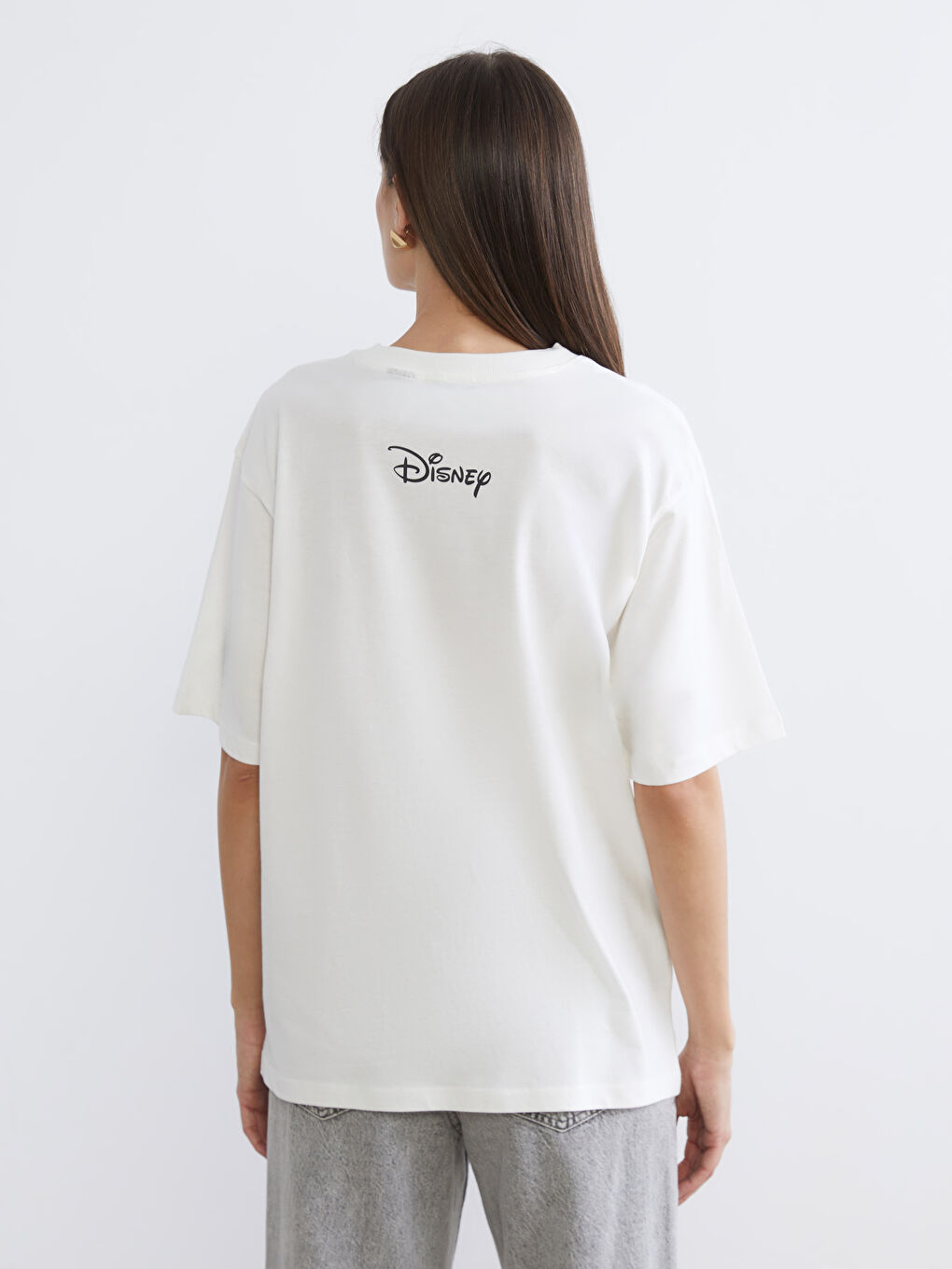 Ekru Mickey ve Arkadaşları Baskılı Oversize Kadın Tişört-3