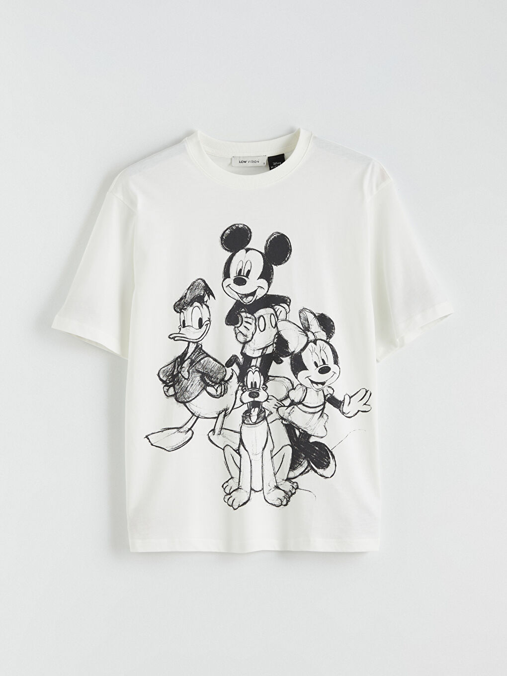 Ekru Mickey ve Arkadaşları Baskılı Oversize Kadın Tişört-4