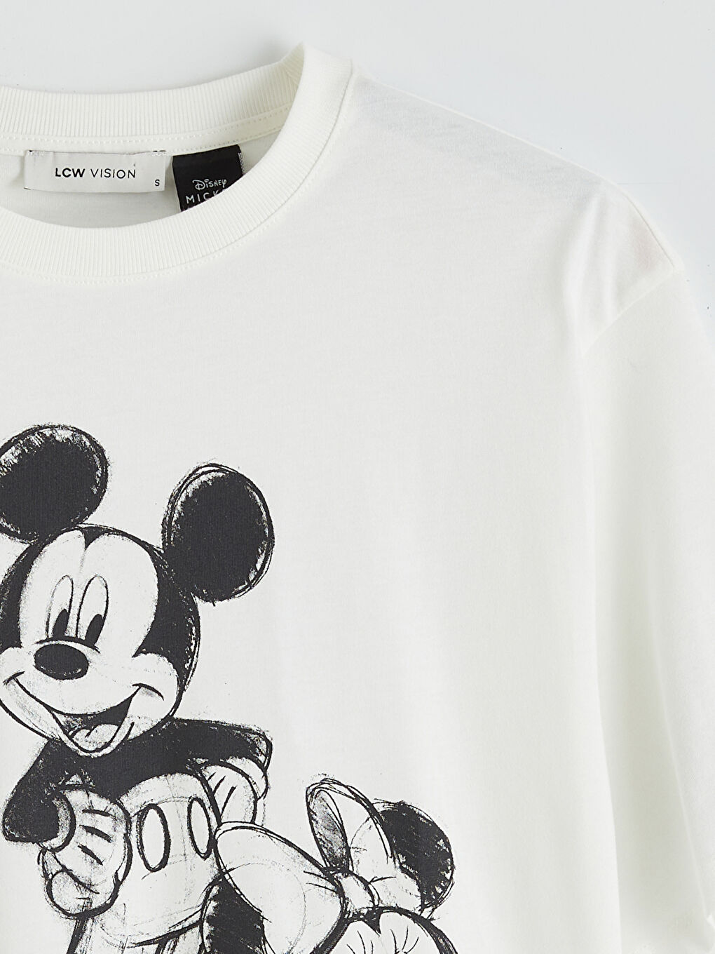 Ekru Mickey ve Arkadaşları Baskılı Oversize Kadın Tişört-5