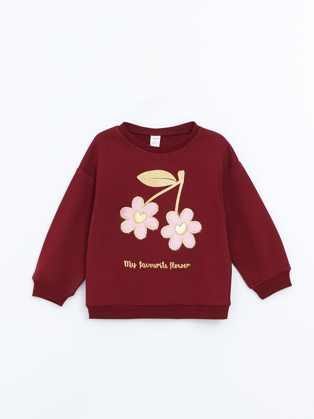 LCW baby Bordo Bisiklet Yaka Kalın Çiçekli Kız Bebek Sweatshirt