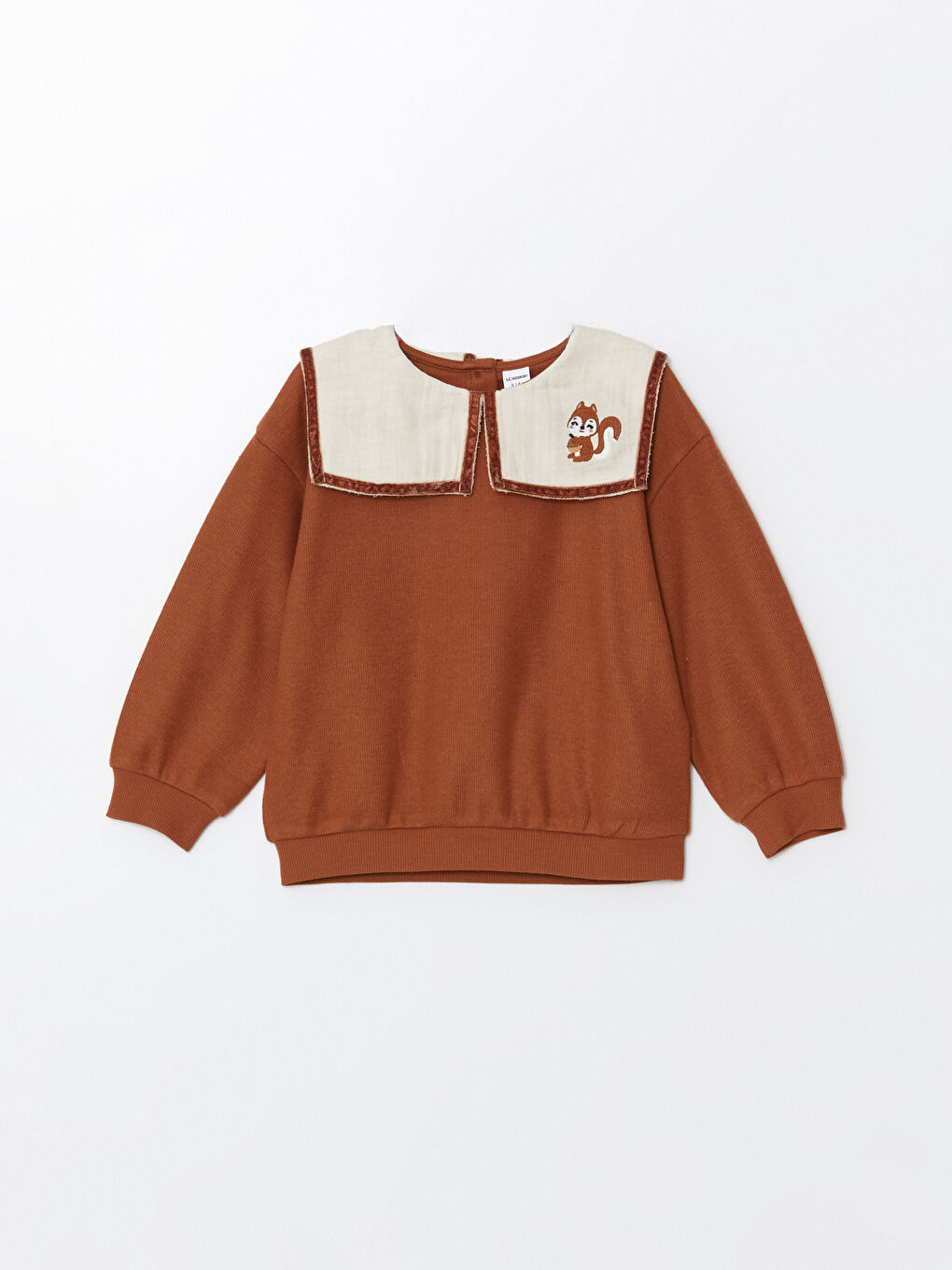 Square Collar Embroidered Girls' Sweatshirt -W4ES01Z1-H1P