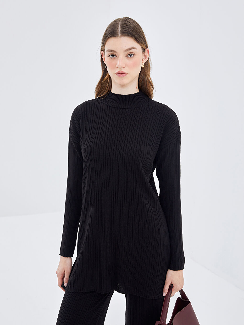 Funnel Neck Women's Knitwear Tunic -W4ES04Z8-RQL