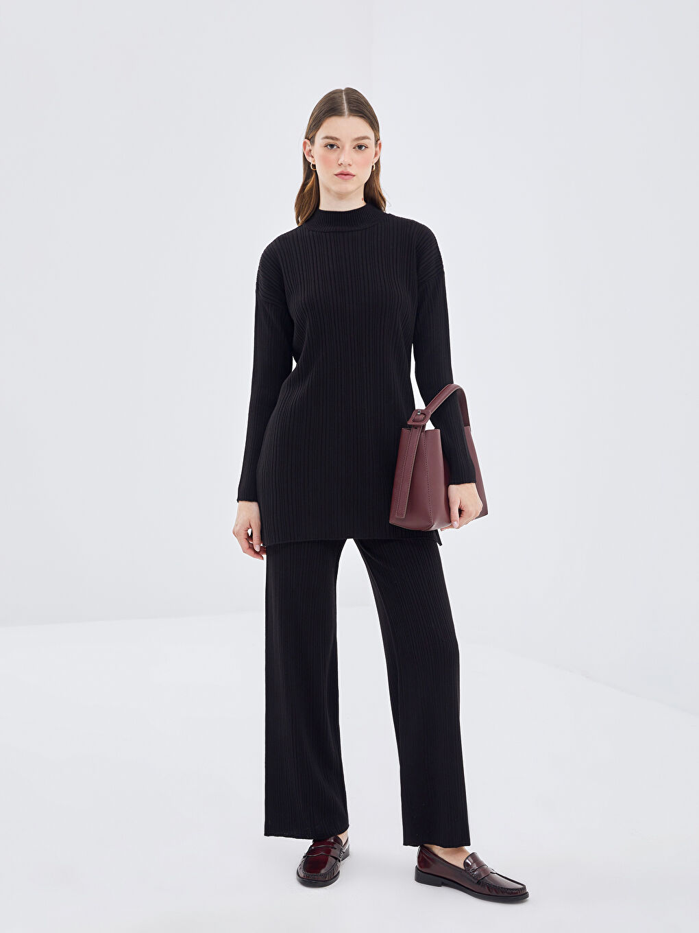 Funnel Neck Women's Knitwear Tunic -W4ES04Z8-RQL