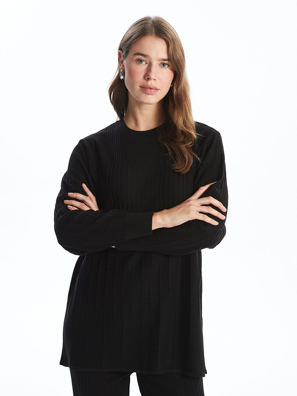 Siyah Bisiklet Yaka Kadın Triko Tunik