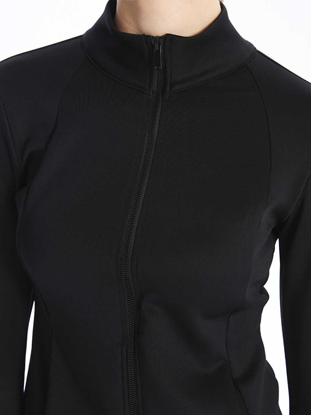 XSIDE ACTIVE Yeni Siyah Kadın Dik Yaka Düz Fermuarlı Sweatshirt - 2