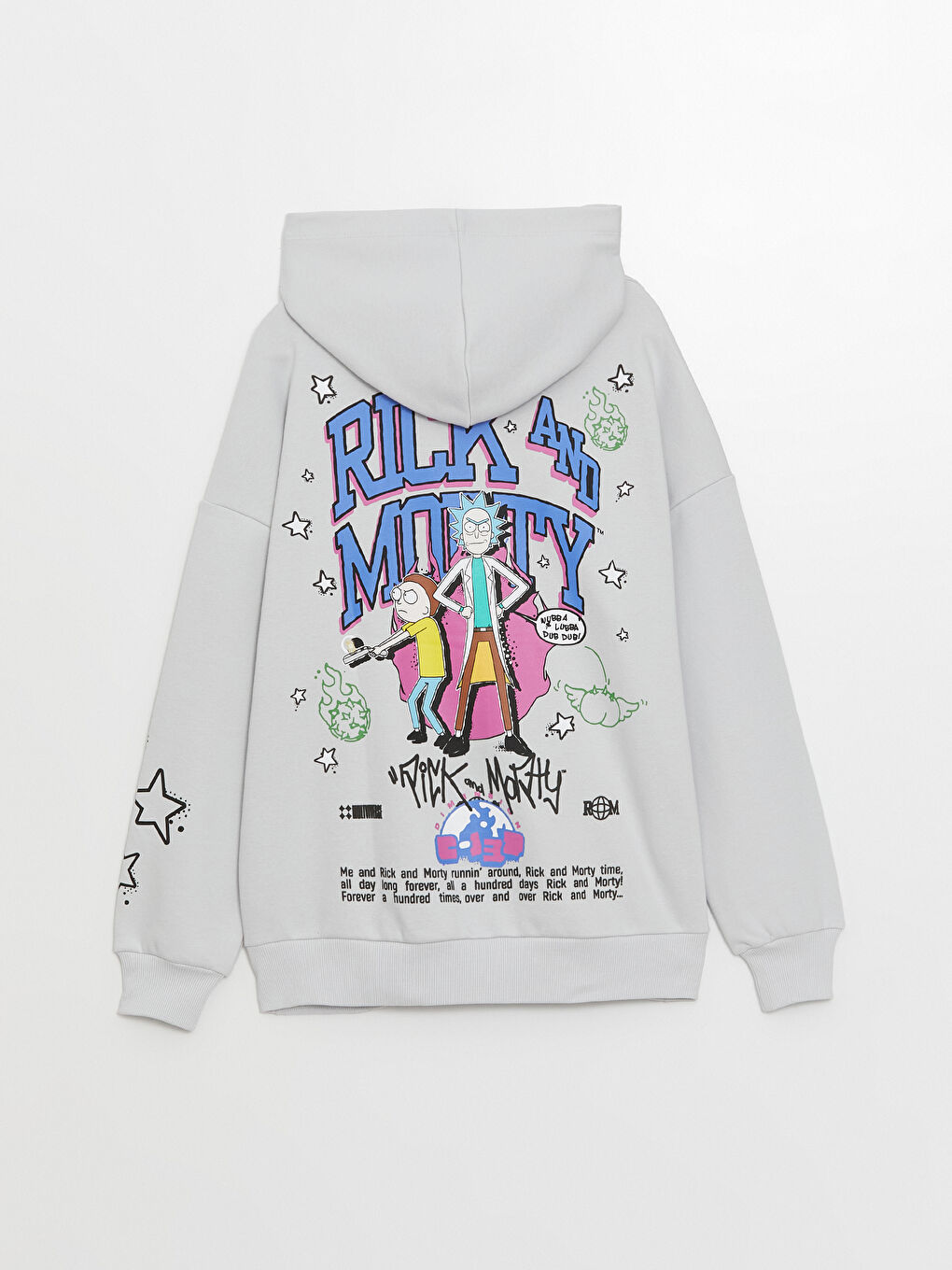 XSIDE Açık Gri Rick and Morty Baskılı Uzun Kollu Oversize Kadın Hoodie - 6