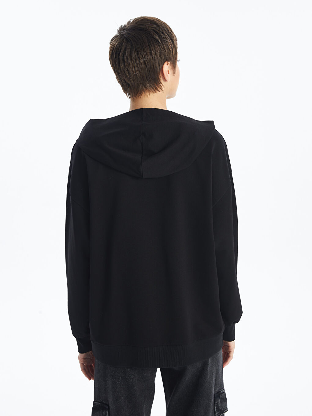 LCW ECO Siyah Baskılı Uzun Kollu Oversize Kadın Kalın Hoodie - 3