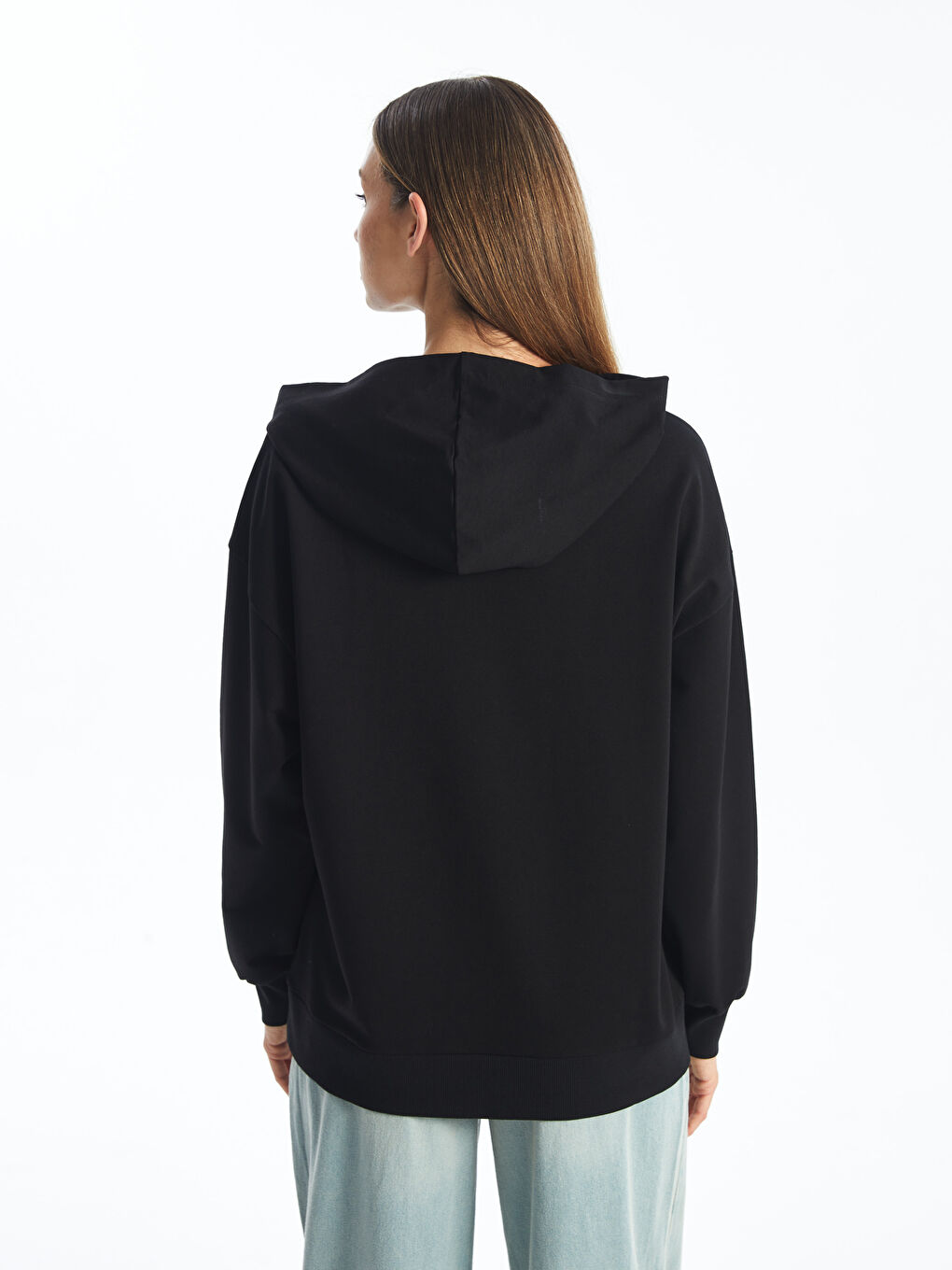 LCW ECO Siyah Baskılı Uzun Kollu Oversize Kadın Kalın Hoodie - 3