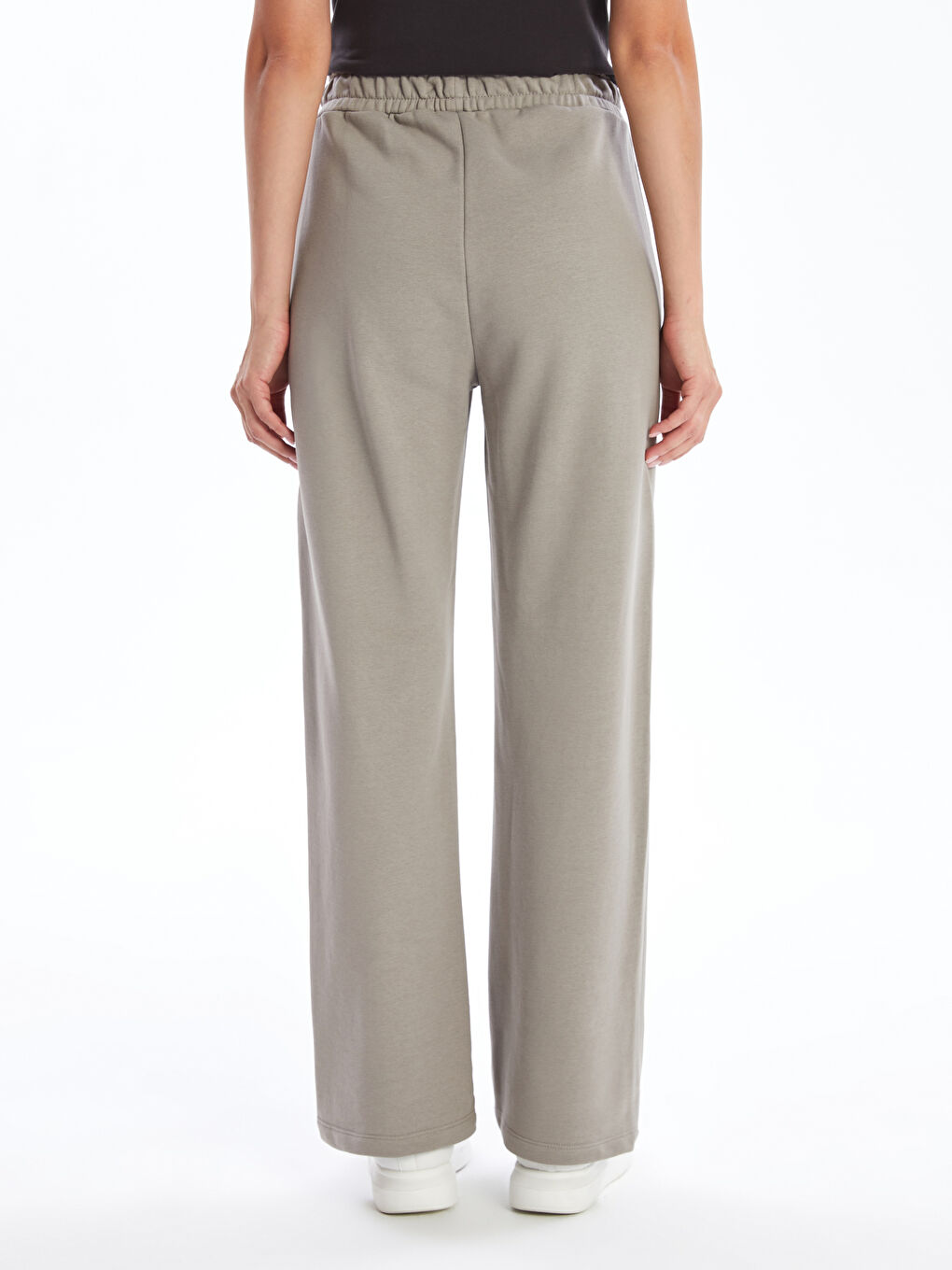 Gri Beli Lastikli Düz Geniş Paça Kadın Eşofman Altı-3