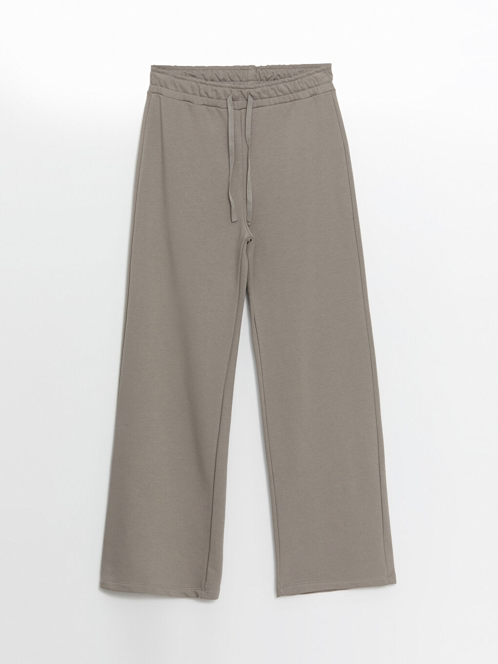 Gri Beli Lastikli Düz Geniş Paça Kadın Eşofman Altı-4