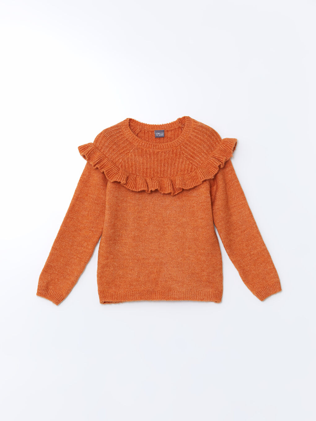 Turuncu Bisiklet Yaka Fırfır Detaylı Kız Çocuk Triko Kazak