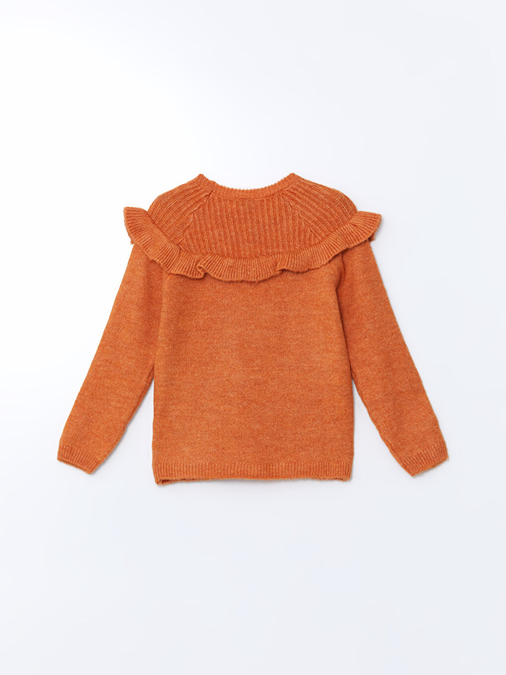 Turuncu Bisiklet Yaka Fırfır Detaylı Kız Çocuk Triko Kazak-1