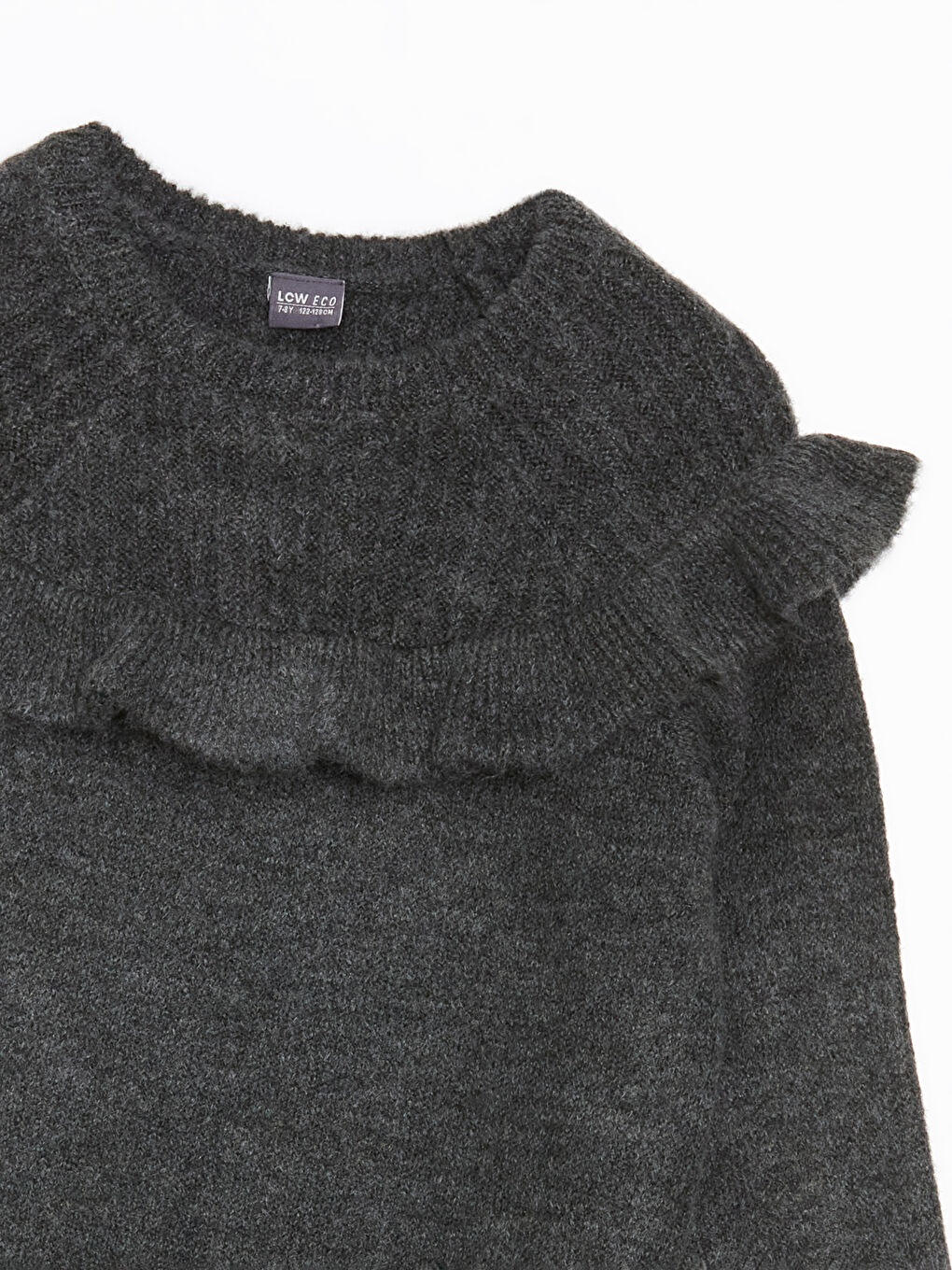 Gri Bisiklet Yaka Fırfır Detaylı Kız Çocuk Triko Kazak-2