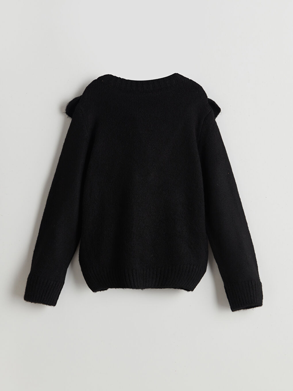 Siyah Bisiklet Yaka Fırfır Detaylı Kız Çocuk Triko Kazak-1