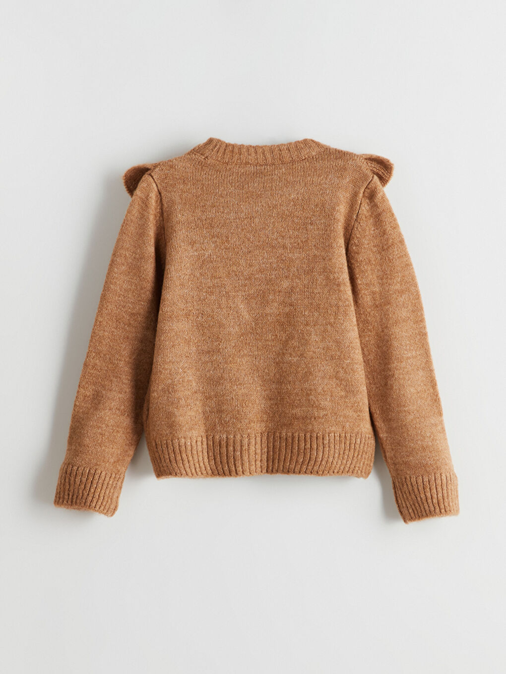 Kahverengi Bisiklet Yaka Fırfır Detaylı Kız Çocuk Triko Kazak-2