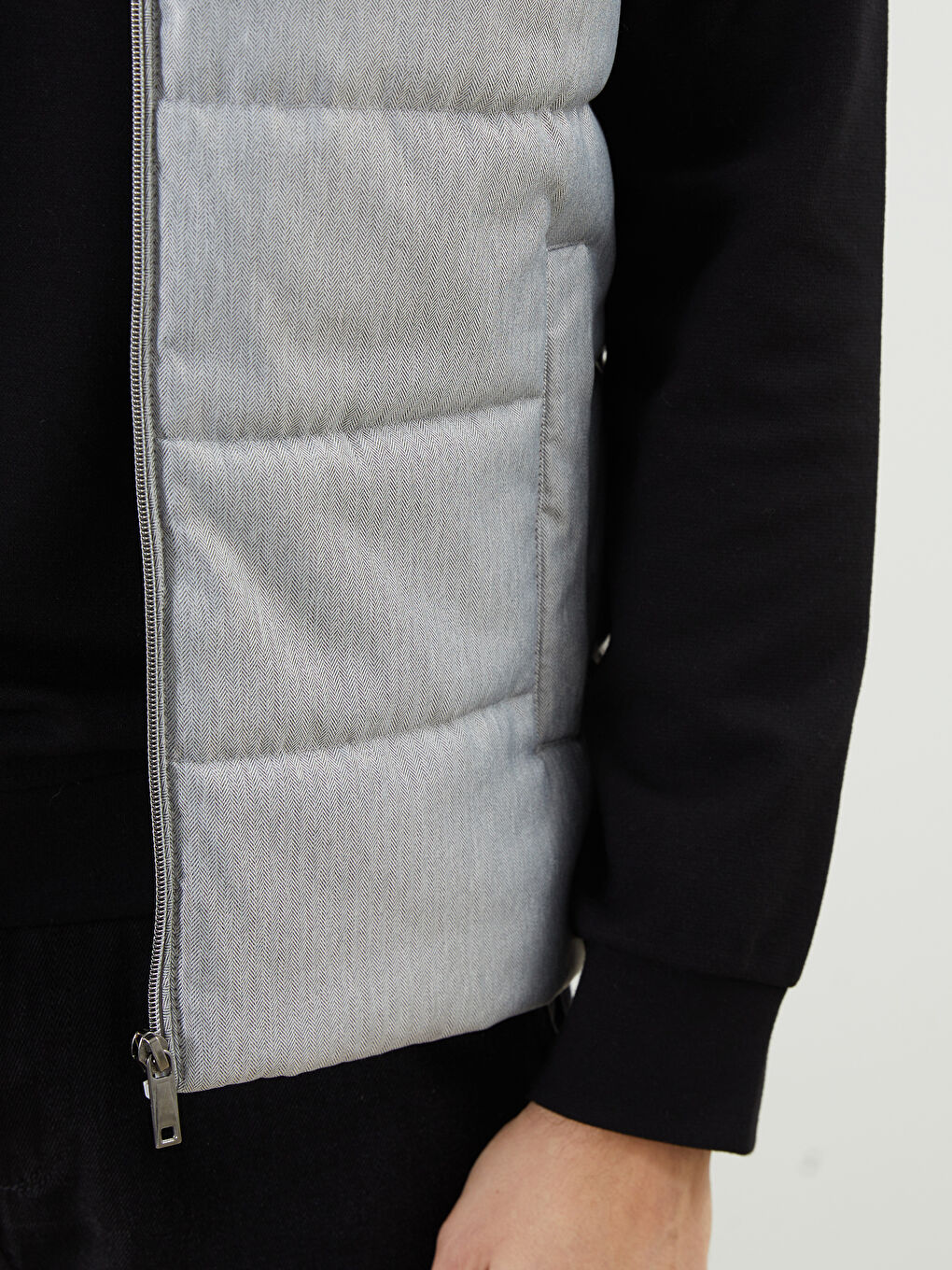 Gri Standart Kalıp Dik Yaka Erkek Şişme Yelek-2