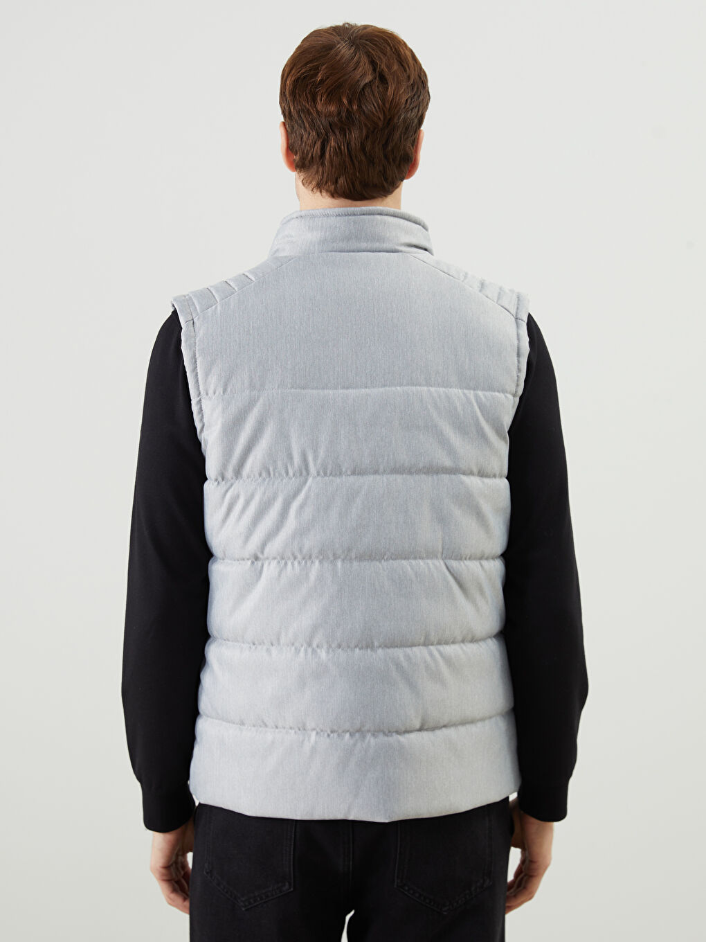 Gri Standart Kalıp Dik Yaka Erkek Şişme Yelek-4