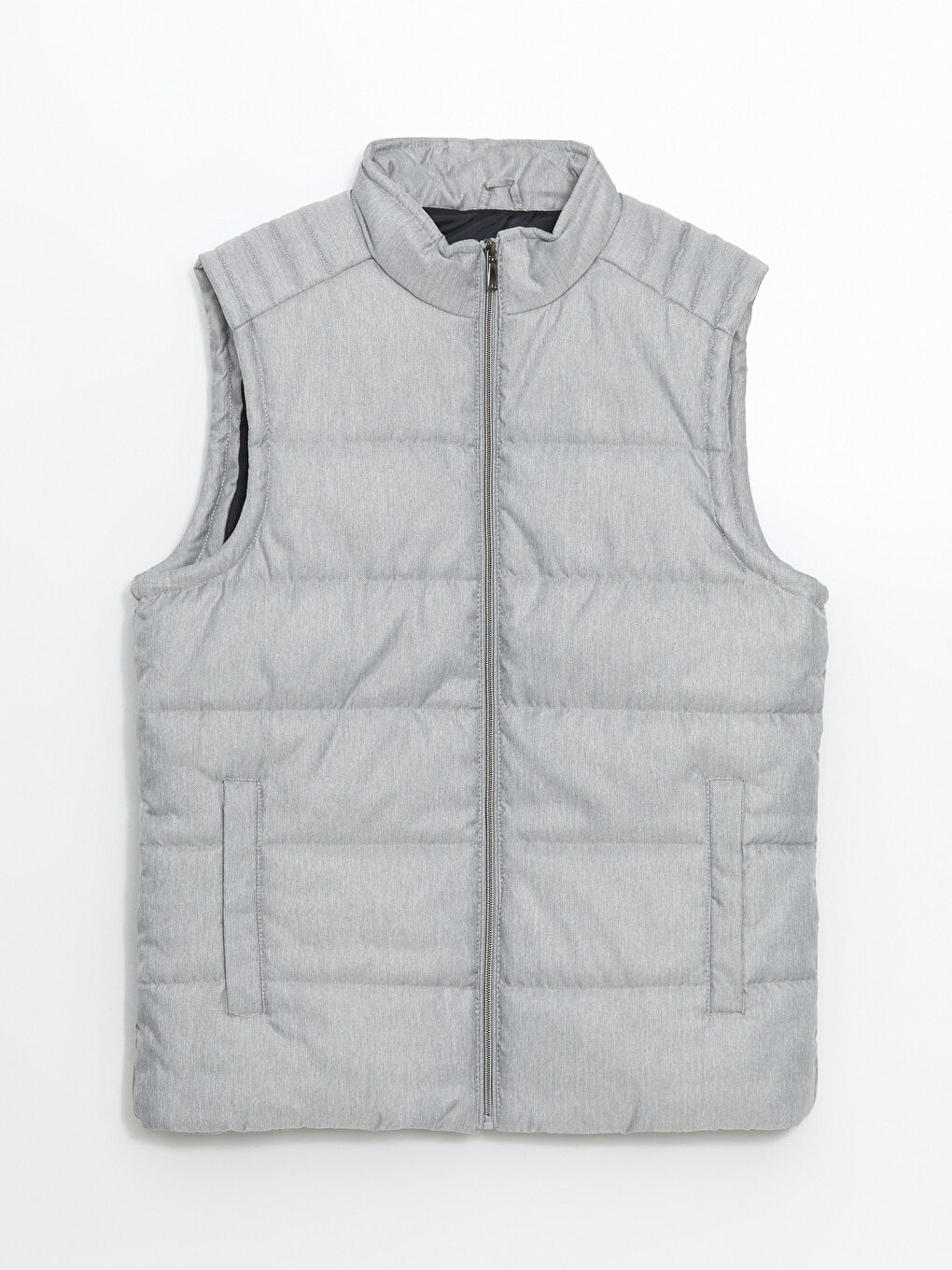 Gri Standart Kalıp Dik Yaka Erkek Şişme Yelek-5