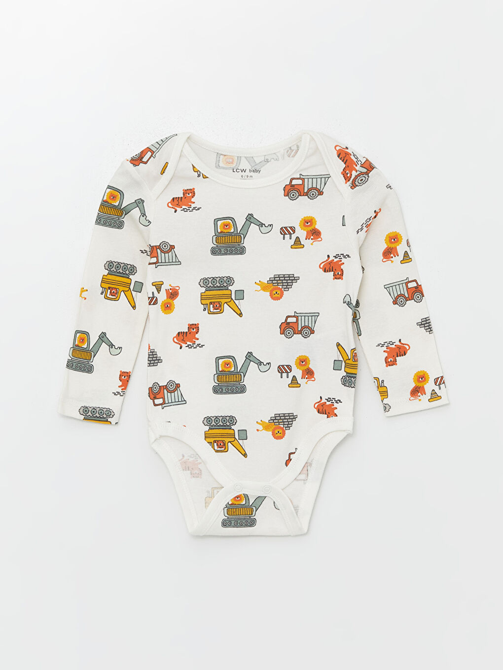 Crew Neck Long Sleeve Printed Baby Boy Bodysuit with Snap Fastener 3 Pcs -W4EU10Z1-LRA