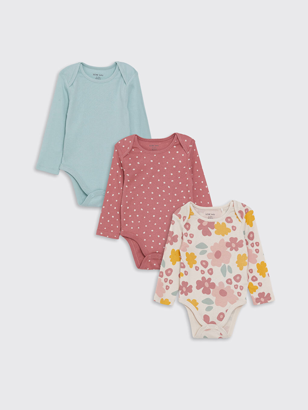 Crew Neck Floral Baby Girls' Snap Bodysuit 3-Pack -W4EU12Z1-LQB