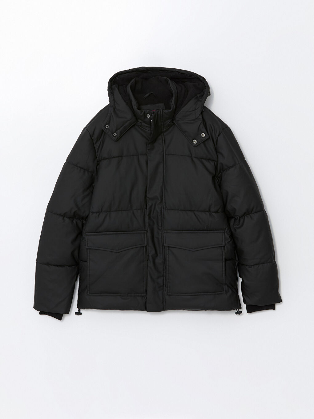 Siyah Standart Kalıp Kapüşonlu Erkek Şişme Mont-5