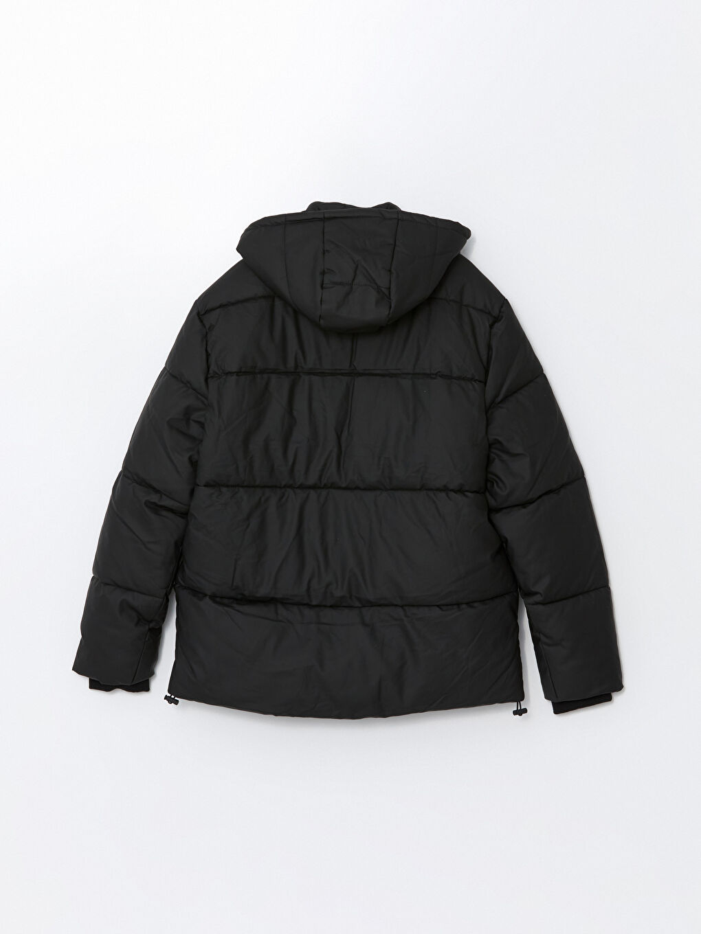 Siyah Standart Kalıp Kapüşonlu Erkek Şişme Mont-7