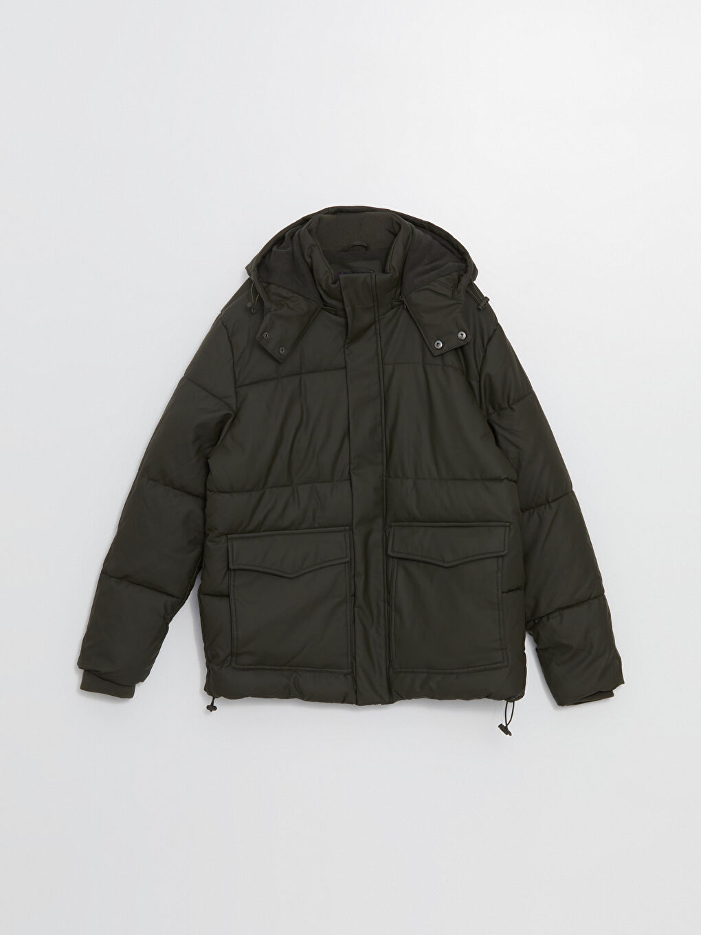 Haki Standart Kalıp Kapüşonlu Erkek Şişme Mont-5