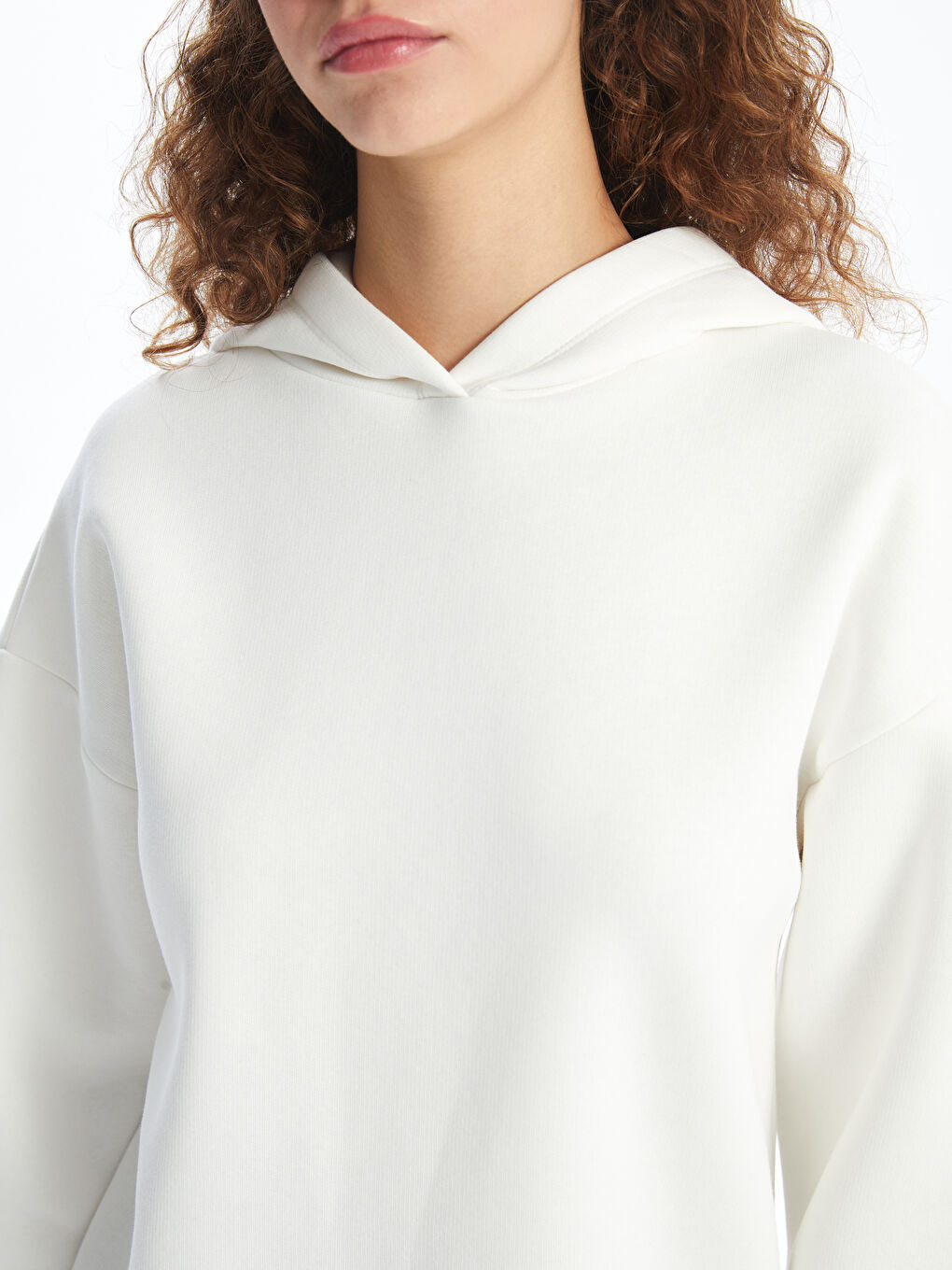 LCW ECO Ekru Oversize Kadın Kalın Hoodie - 2