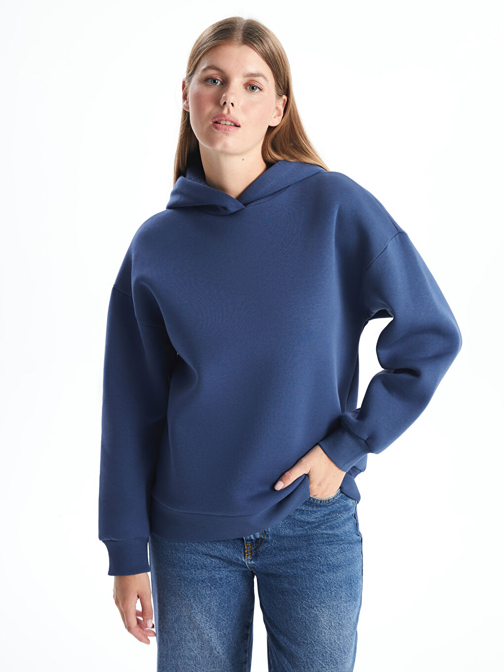 LCW ECO Koyu Lacivert Oversize Kadın Kalın Hoodie