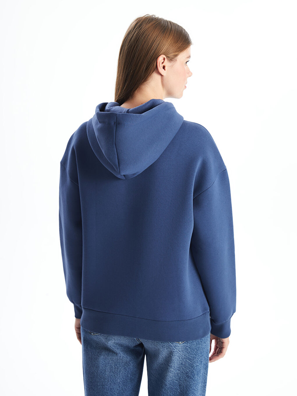 LCW ECO Koyu Lacivert Oversize Kadın Kalın Hoodie - 3