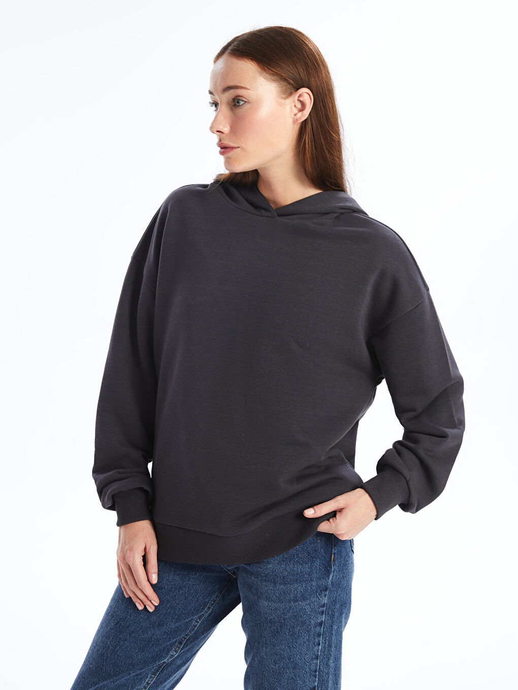 LCW ECO Antrasit Oversize Kadın Hoodie