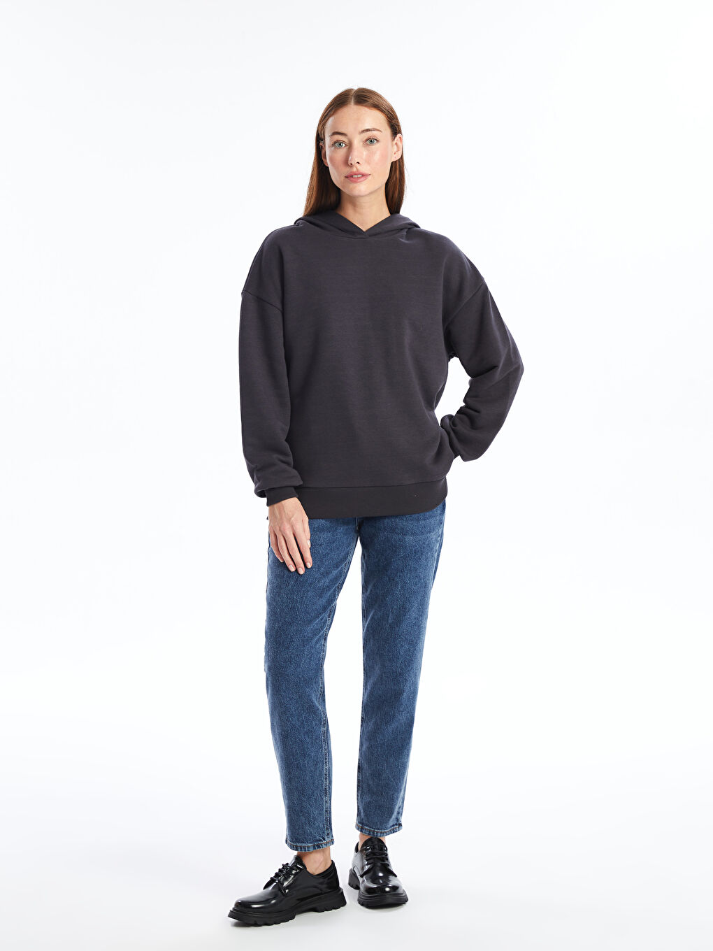 LCW ECO Antrasit Oversize Kadın Kalın Hoodie - 1