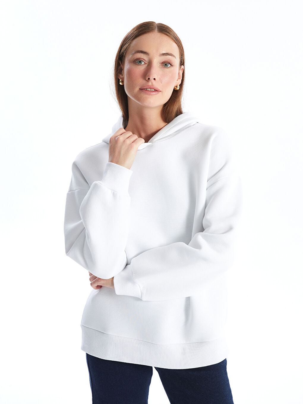 LCW ECO Beyaz Oversize Kadın Kalın Hoodie