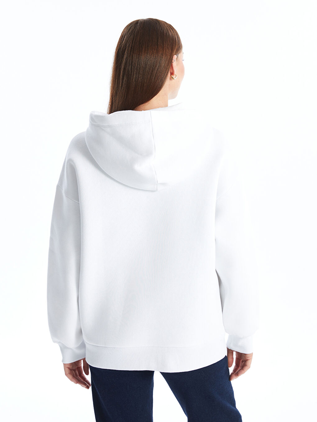 LCW ECO Beyaz Oversize Kadın Kalın Hoodie - 3