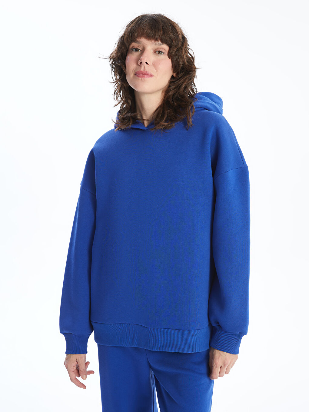 LCW ECO Deniz Mavisi Oversize Kadın Kalın Hoodie