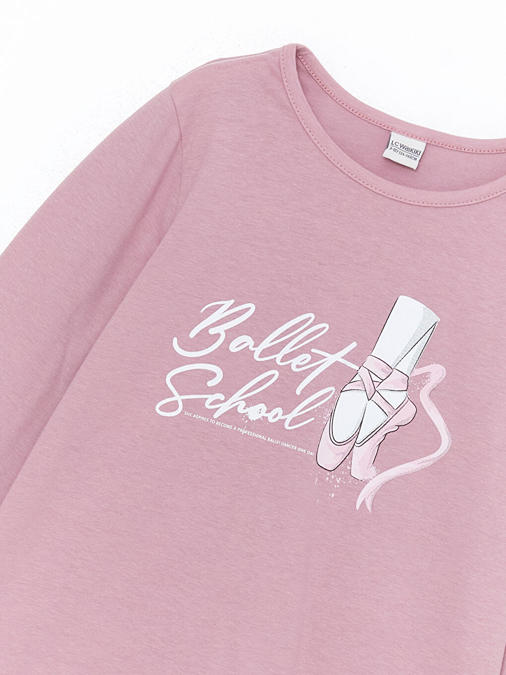 Crew Neck Printed Long Sleeve Girls' T-Shirt-3
