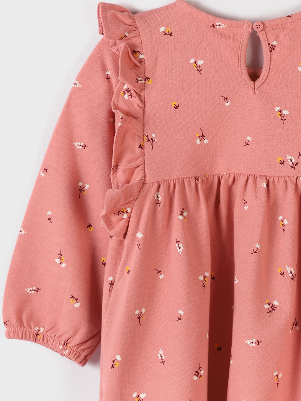 فستان بناتي بأكمام طويلة ونقشة وياقة دائرية-1