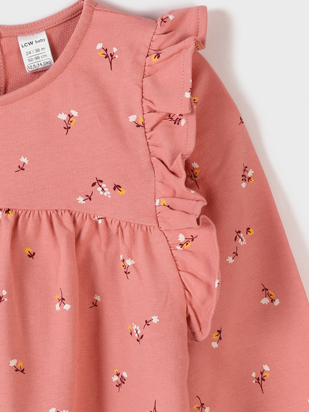 فستان بناتي بأكمام طويلة ونقشة وياقة دائرية-2