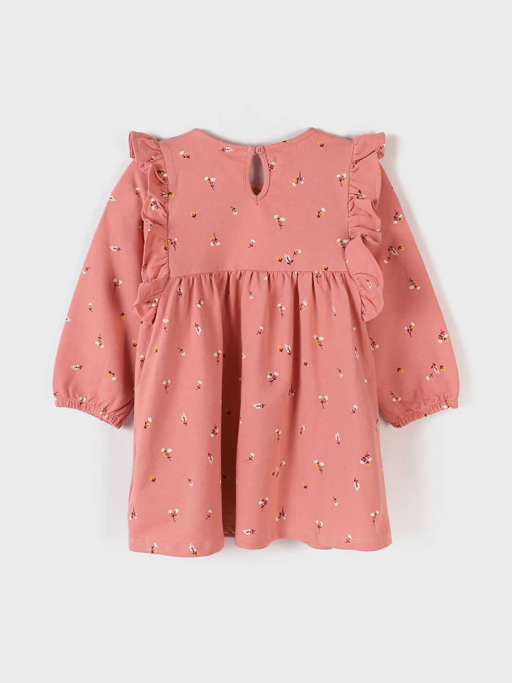 فستان بناتي بأكمام طويلة ونقشة وياقة دائرية-3