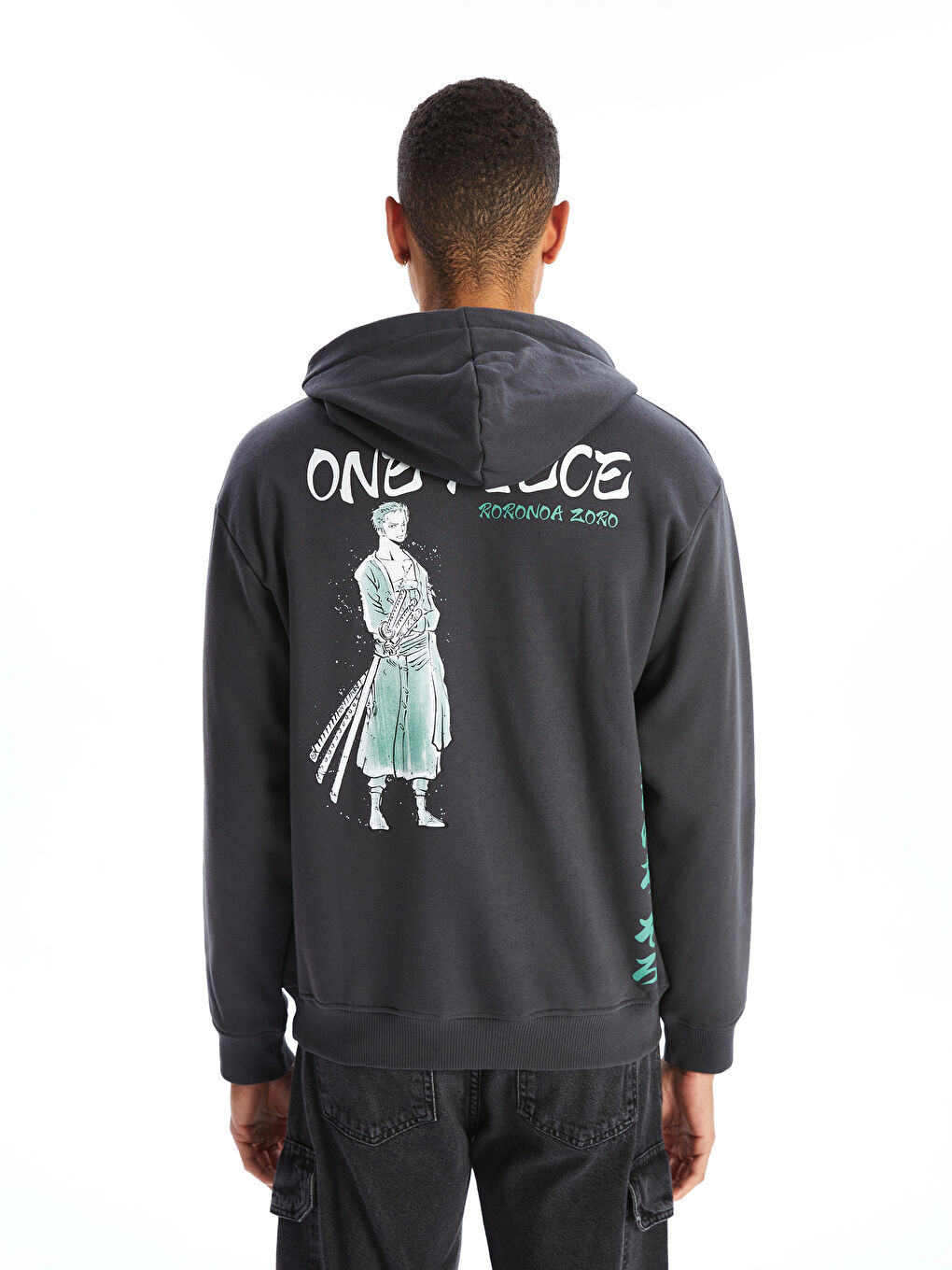 LCW Casual Antrasit Uzun Kollu One Piece Baskılı Erkek Hoodie - 3