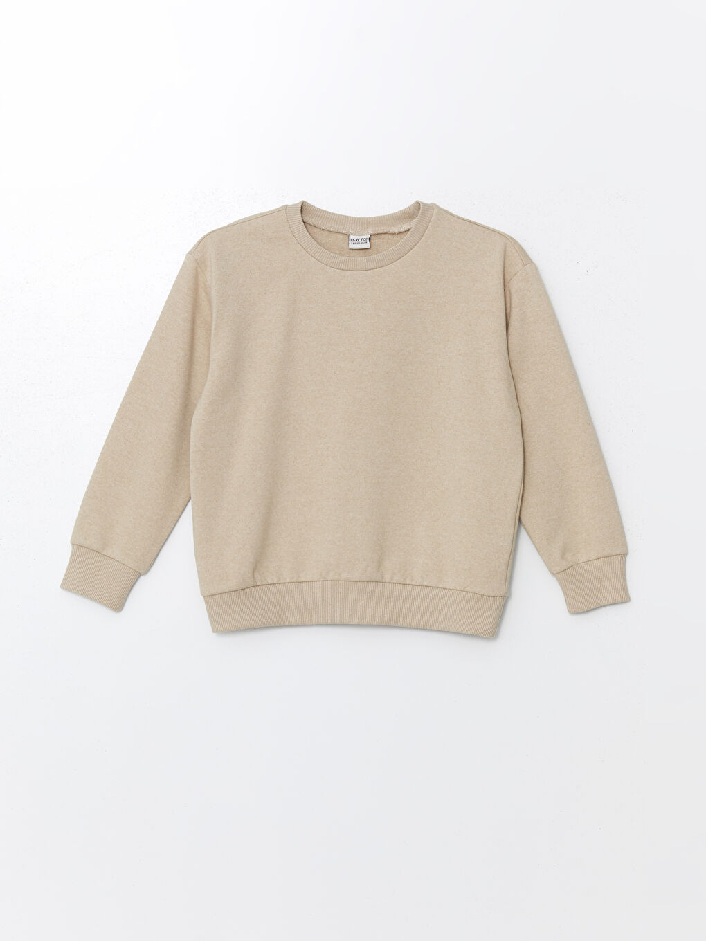 LCW ECO Açık Bej Bisiklet Yaka Basic Uzun Kollu Kız Çocuk Sweatshirt